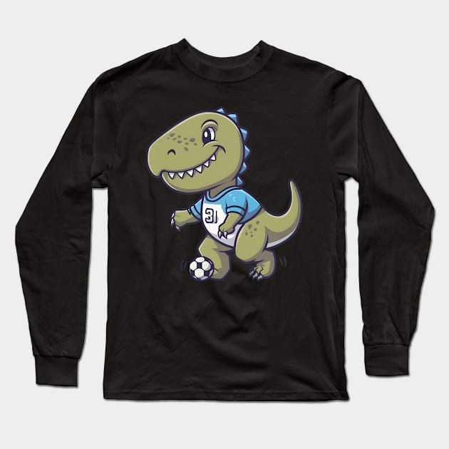 Focused dinosaur playing football Long Sleeve T-Shirt by Spaceboyishere